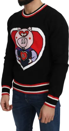 Dolce & Gabbana Black Cashmere Pig of the Year Pullover Mens Sweater