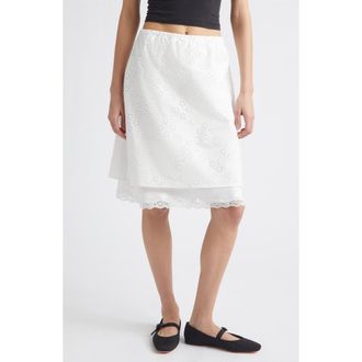 Sandy Liang Laffy Layered Cotton Eyelet Skirt in White at Nordstrom, Size Medium