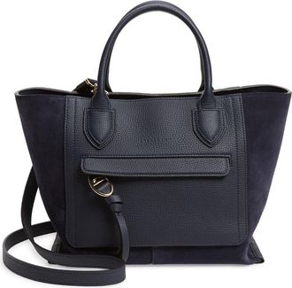 Longchamp Medium Mailbox Suede & Leather Top Handle Bag in Navy at Nordstrom Rack