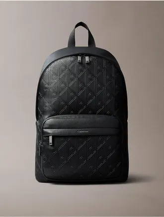 Calvin Klein Mens Debossed Emblem Logo Round Backpack - Black
