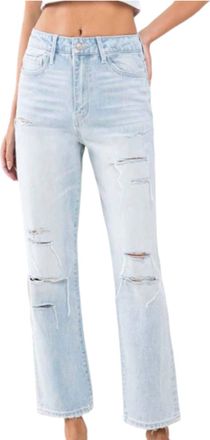Flying Monkey Super High Rise Distressed Ankle Jeans In Light Wash
