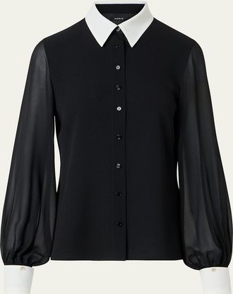 Akris Silk Georgette Button-Down Blouse