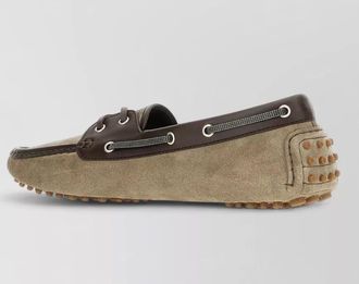 Brunello Cucinelli suede loafers contrast trim metal eyelets