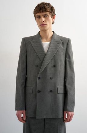 Topman Pinstripe Double Breasted Sport Coat in Charcoal at Nordstrom, Size 36R