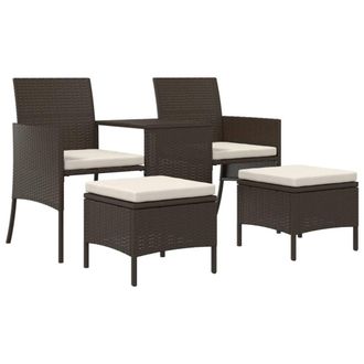 Berkfield Home Garden Sofa 2-Seater with Table & Stools Brown Poly Rattan