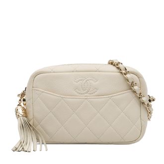 Chanel Pre-owned Womens Quilted Lambskin Crossbody Bag - Ivory Leather - One Size