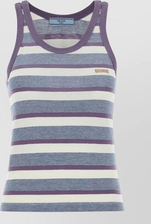 Prada cotton tank top striped ribbed trim sleeveless