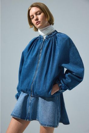 H&M Gathered Bomber Jacket in Denim Blue at Nordstrom, Size Xx-Large