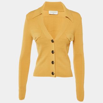 Sandro Yellow Knit Polo Neck Cardigan M