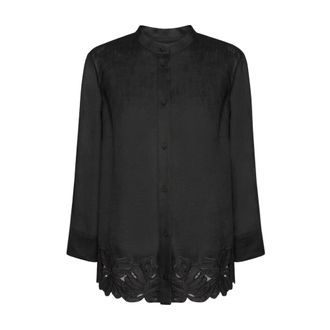 Elena Miro Camicia in lino con ricamo floreale sangallo - - Blouses & Shirts - Donna - Nero - L