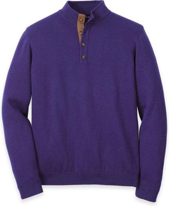 Paul Fredrick Supima Cotton Four Button Mock Neck Sweater in Plum at Nordstrom, Size Large