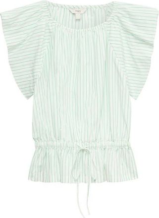 M&S Collection Variegated Stripe Cotton Top in Green/multi at Nordstrom, Size 16