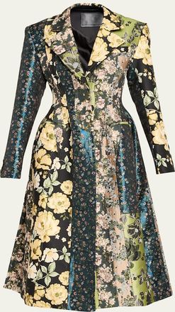 Jason Wu Patchwork Floral Jacquard A-Line Long Jacket