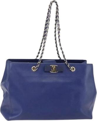 Ferragamo Pre-owned Tote Bags, female, Blue, Size: ONE SIZE Pre-owned Leather Shoulder Bag