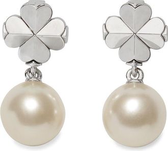 Kate Spade New York Spade Flower Pearl Drop Womens Earrings Earring White/Silver, Brass/Glass/Resin