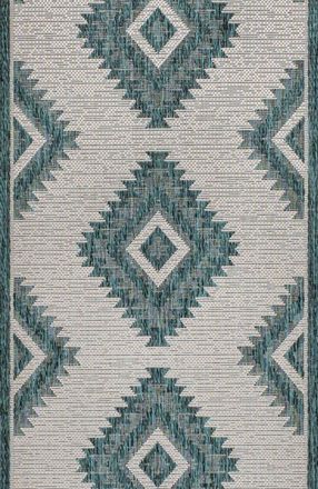 Jonathan Y Designs Lior Geometric Moroccan Diamond Indoor/Outdoor Area Rug in Turquoise/cream at Nordstrom, Size 4Ft 0In X 6Ft 0In