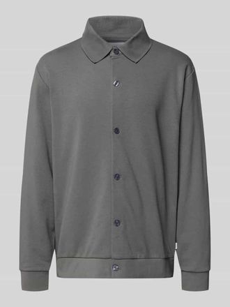 Lindbergh Lindbergh Sweatjacke mit Kentkragen in Mittelgrau, Größe XXXL