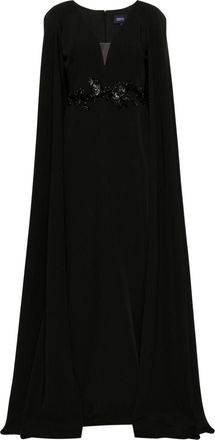 Marchesa floral-appliqu&eacute; cape gown - women - Spandex/Elastane/Polyester/Polyester - 12 - Black