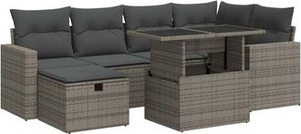 vidaXL Set De Sof&aacute;s De Jard&iacute;n 7 Pzas Con Cojines Rat&aacute;n Sint&eacute;tico Gris Vidaxl