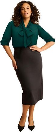 Roaman's Long Sleeve Bow Blouse in Emerald Green at Nordstrom, Size 42