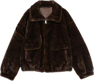 SoSUE Faux Mink Bomber - Dames - Jassen - Bruin - L - Polyester - Jassen