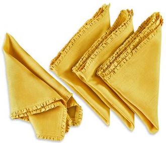 Solino Home Linen Dinner Napkins Set of 4, 20 x 20 Inch for Dining Table, Holiday and Everyday Table Decor - Juliette Ruffle in Mustard Yellow at