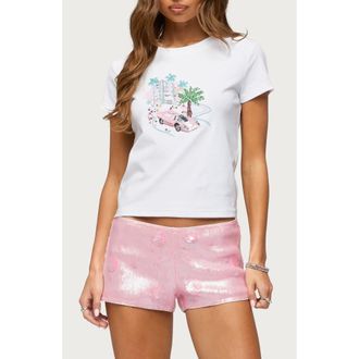 Edikted City Angel Beaded Baby Tee in White at Nordstrom, Size X-Large