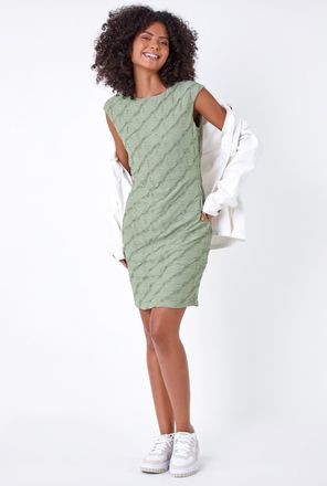 DUSK Textured Stretch Cap Sleeve Dress