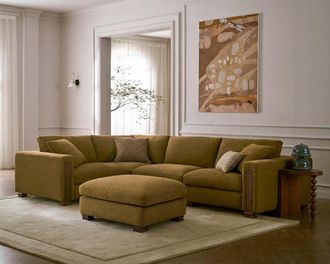 Castlery Tan France Kagan 4-Piece Chaise Sectional Couch with Ottoman, Basketweave Caramel, Brown Color, Castlery Brand