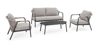 Outdoor Living Sal&oacute;n de aluminio con tejido de cuerda caqui