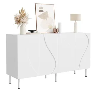 OEM Credenza Moderna Con Ante Curve 3d, Design Senza Maniglie, Vano Contenitore Per Soggiorno/ingresso, Realizzata In Truciolato E Mdf, Piedini In Metallo