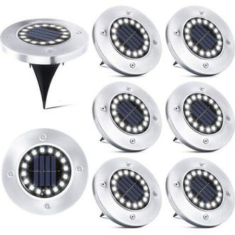 OEM 16 Luci Solari A Led Per Esterni - 8 Faretti Solari Impermeabili Da Giardino Per Vialetti, Sentieri, Terrazze, Cortili, Installazione Sotterranea, Pra