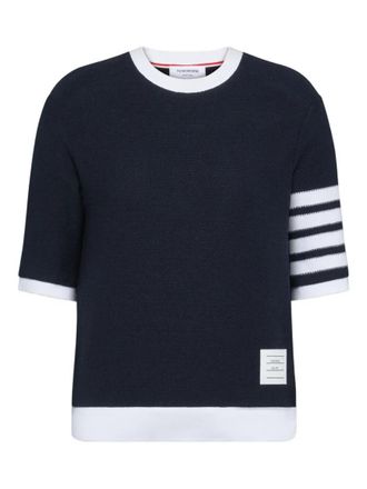 Thom Browne Navy Blue Textured T-shirt