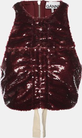 Ganni Ganni Burgundy Sequin Sleeveless Crop Top