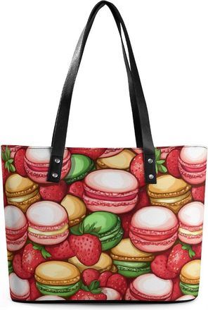 Generic Colorful Macarons Cake And Various Fruits Tote Bags for Women Cute Shoulder Purses Handbags