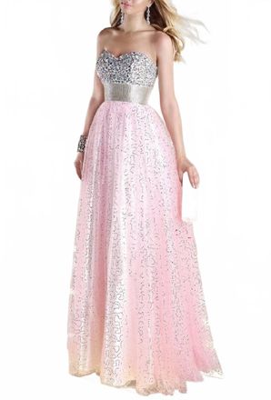 Alyce Paris Strapless Sequined Tulle Ball Gown In Pink/silver