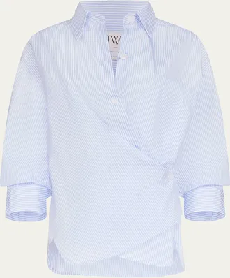TWP Newest Earl Striped Asymmetric Button-Front Shirt