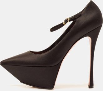 Amina Muaddi Black Satin Yigit Platform Pumps