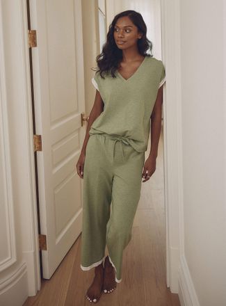 Miiyu Womens Lace-accent Supima cotton cropped pyjama pant