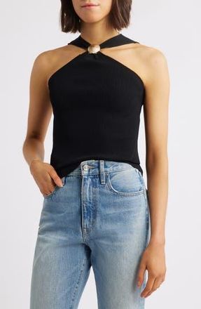Rails Senna Metal Accent Rib Halter Top in Black at Nordstrom Rack, Size X-Large