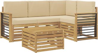 vidaXL Conjunto De Sof&aacute;s De Exterior 5 Uds. Y Beige Poli&eacute;ster Vidaxl