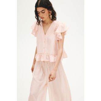 H&M Lace-inset blouse in Light Peach Pink at Nordstrom, Size X-Small