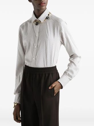 Dolce & Gabbana Womens Silk Shirt With Striped Print - White - Size EU 46 (Womens)