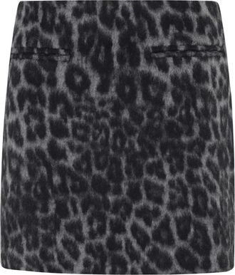 Federica Tosi Luipaardprint Wollen Minirok - Dames - Korte rokken - Zwart - XS - Wol - Rokken
