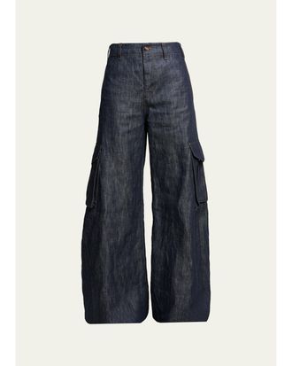 Gabriela Hearst Eos Cotton-Linen Sculptural Flared Cargo Pants