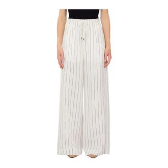 Liu Jo Wide Trousers, female, White, Size: 2XS Striped Drawstring Trousers