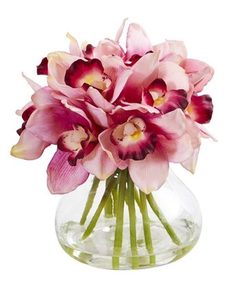 Nearly Natural Cymbidium Orchid Artificial Arrangement In Glass Vase