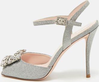 Roger Vivier Silver Glitter Crystal Embellished Ankle Strap Sandals