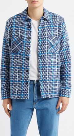 Wax London Whiting Houndstooth Check Overshirt in Navy /Blue at Nordstrom, Size Xx-Large