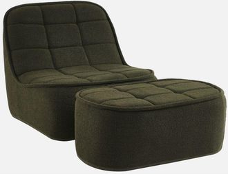 Sweeek Sweeek - Sill&oacute;n Borreguito De 1 Plaza + Reposapi&eacute;s, Boni, Verde Kaki, 93x104x85 Cm